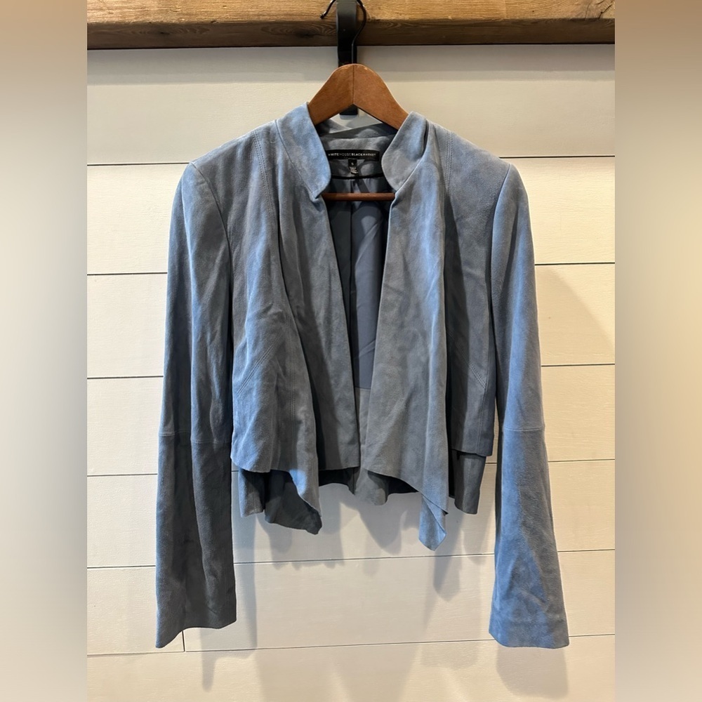 Whbm Light Blue Open Drape Front Suede Jacket- Size Small